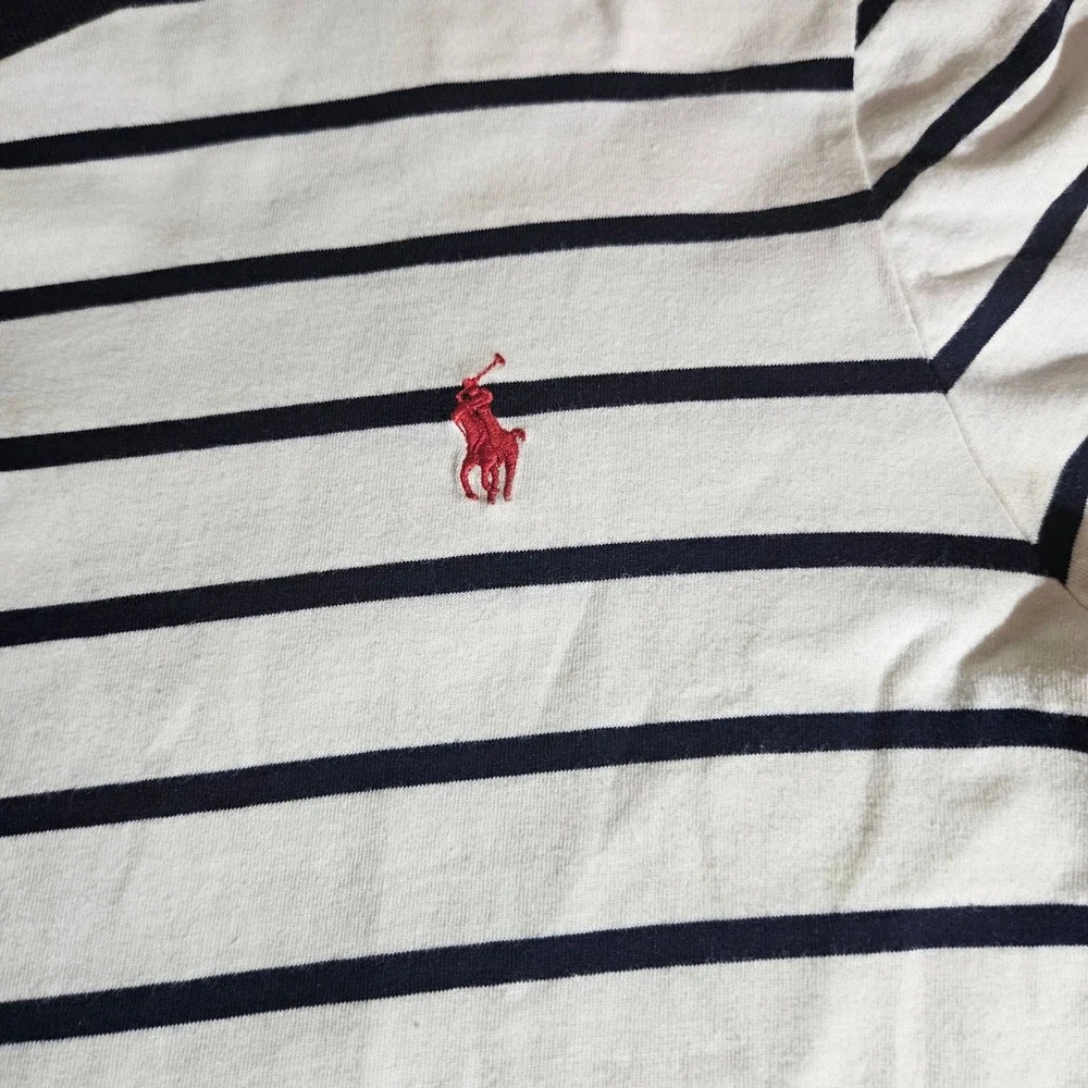 Polo Ralph Lauren Mens Custom Slim Fit Striped T-Shirt Navy White Red Pony LG